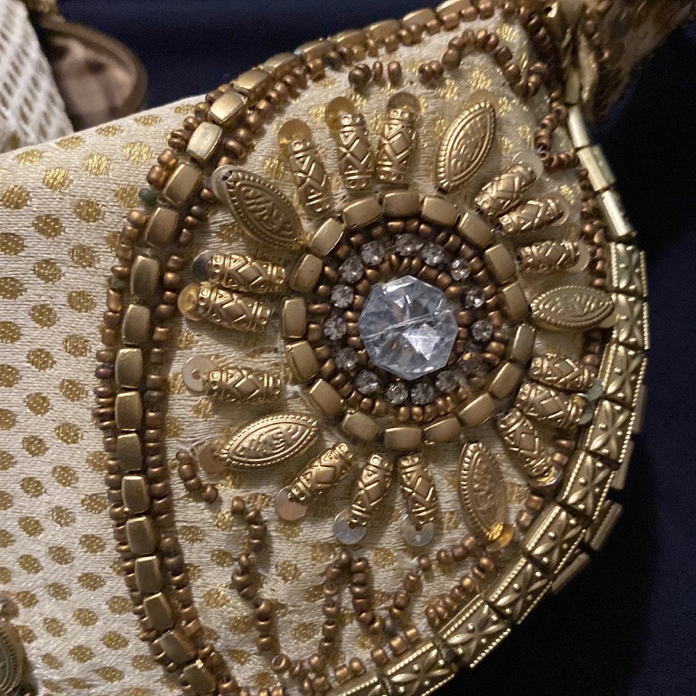 Gold Beaded Evening Wristlet Bag - Picture 3 of 6